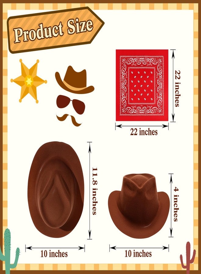 Haysandy 24 Pcs Western Cowboy Hat Set,Felt Cowboy Themed Party Hats with Paisley Bandanas for Kids Costume Party(Brown) - Image 4