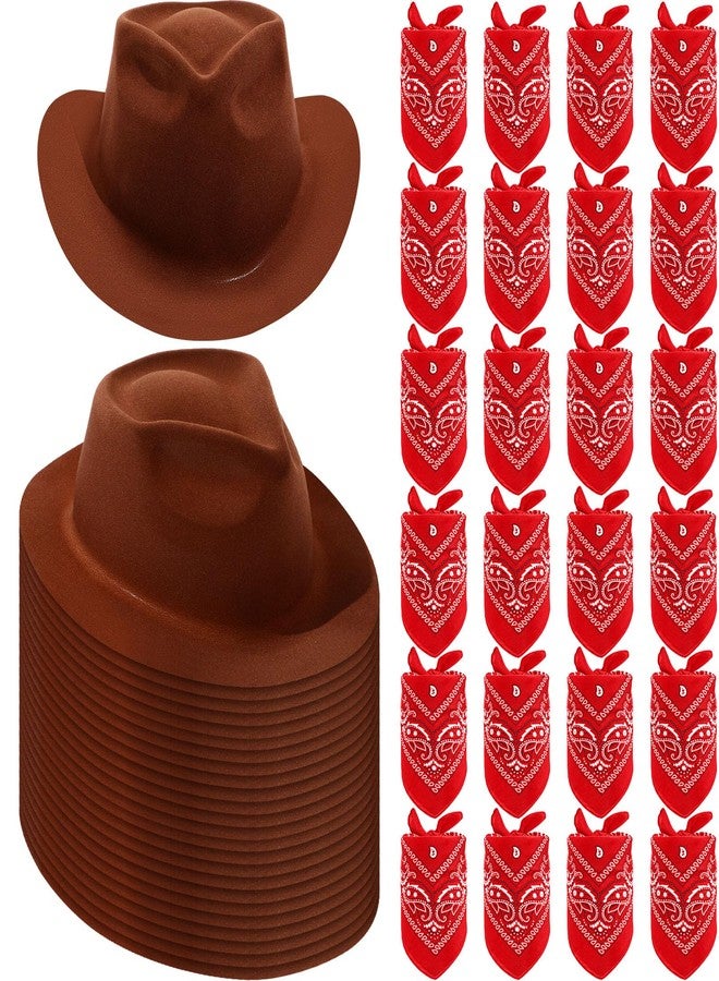 Haysandy 24 Pcs Western Cowboy Hat Set,Felt Cowboy Themed Party Hats with Paisley Bandanas for Kids Costume Party(Brown) - Image 1