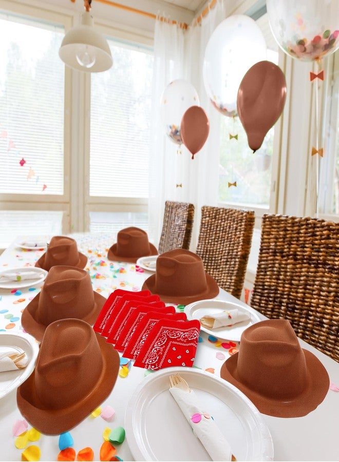 Haysandy 24 Pcs Western Cowboy Hat Set,Felt Cowboy Themed Party Hats with Paisley Bandanas for Kids Costume Party(Brown) - Image 5