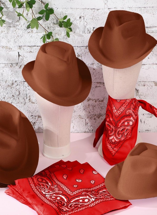 Haysandy 24 Pcs Western Cowboy Hat Set,Felt Cowboy Themed Party Hats with Paisley Bandanas for Kids Costume Party(Brown) - Image 2