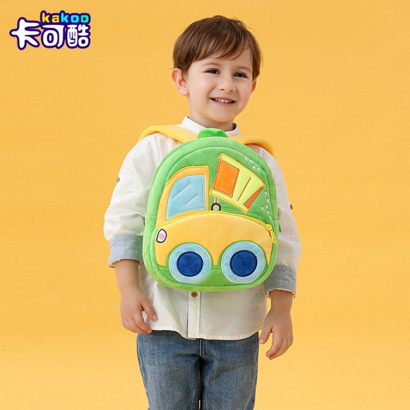 Plush Kids Backpack, Excavator Vehicle Design, Soft Lightweight School Bag for Toddlers and Preschool Kids - Image 4