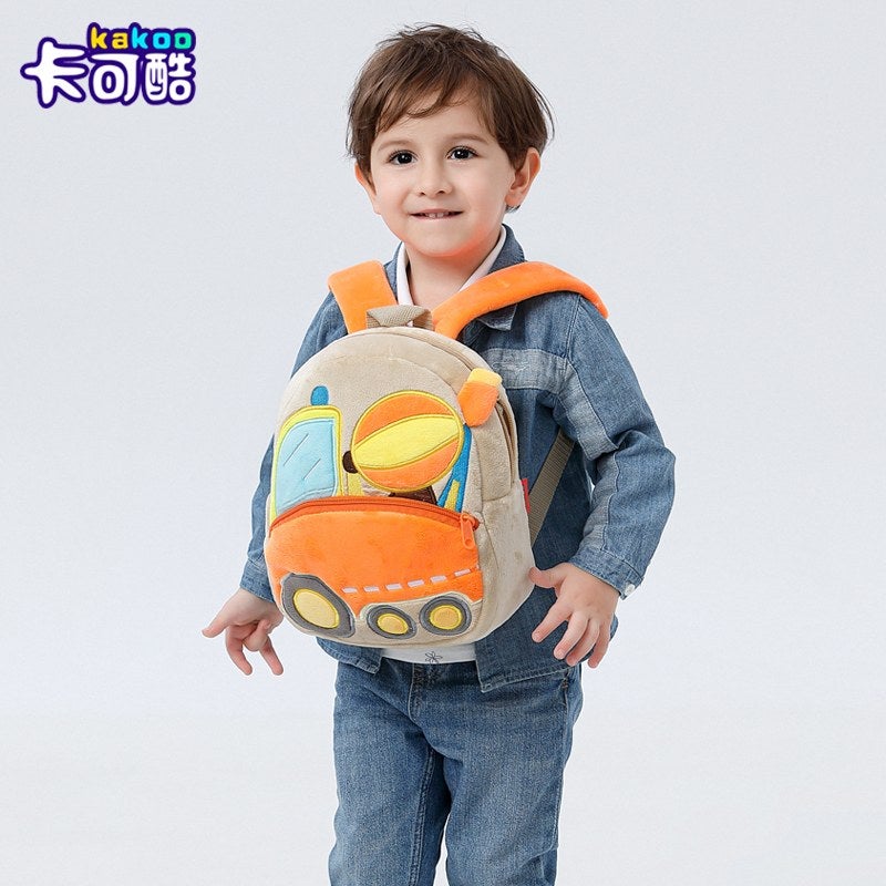 Plush Kids Backpack, Excavator Vehicle Design, Soft Lightweight School Bag for Toddlers and Preschool Kids - Image 3