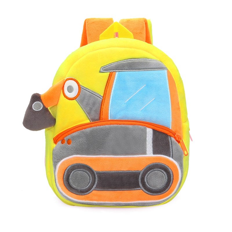 Plush Kids Backpack, Excavator Vehicle Design, Soft Lightweight School Bag for Toddlers and Preschool Kids - Image 1
