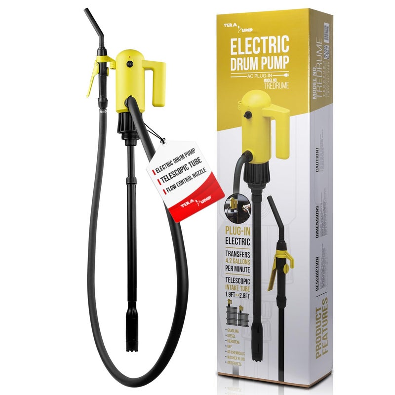 TERA PUMP Telescopic 22634 inch Liquid Transfer Pump 55 Gallon Drum Plugin Electric Pump 42 GalMin for Diesel Gasoline Kerosene DEF AdBlue Antifreeze Windshield Washer Fluid Detergent