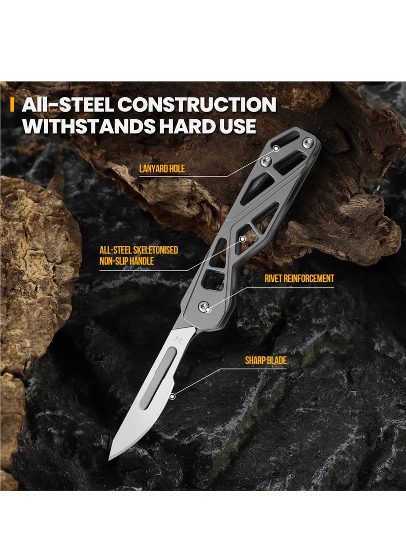 KASTWAVE Small Pocket Knife for Men, Folding Scalpel Knife, EDC Utility Knife, Slim Razor Knife With 10 pcs # 24 Replaceable Edge Blades, Tactical Knives for Outdoor Camping Skinning Hunting - Image 3