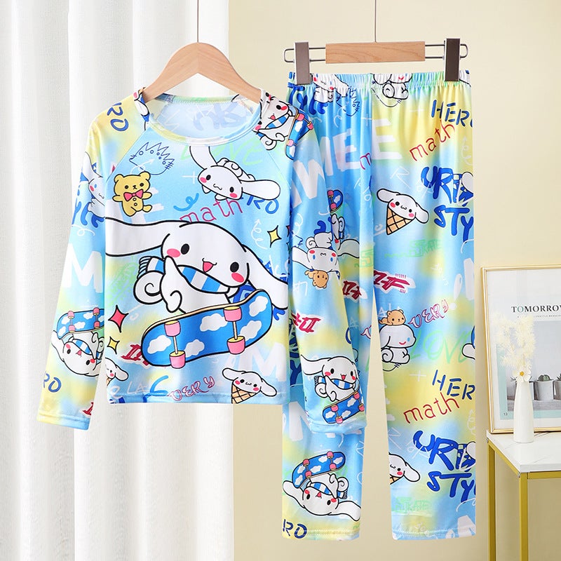 Foreign trade childrens pajamas 2024 new spring and autumn long sleeve girls boys thin large childrens baby air conditioning clothing suit Aj#09 long set#Noble nocai jade dog 