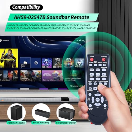 WDZP AH59-02547B Soundbar Remote Control Replace fit for Samsung Sound Bar AH68-02644D-00 HW-F450 HW-F450ZA HW-FM45 HW-FM45C PS-WF450 HWF450 HWF450ZA HWFM45 HWFM45C PSWF450 AH6802644D00 HW-F450/ZA - Image 2