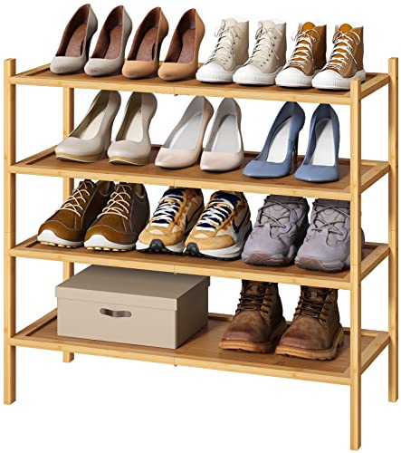 kiplant 4Tier Shoe Rack for Entryway Bamboo Wood Shoe Rack 4Tier Stackable Shoe Organizer for Closet Free Standing Shoe Racks for Indoor  Outdoor
