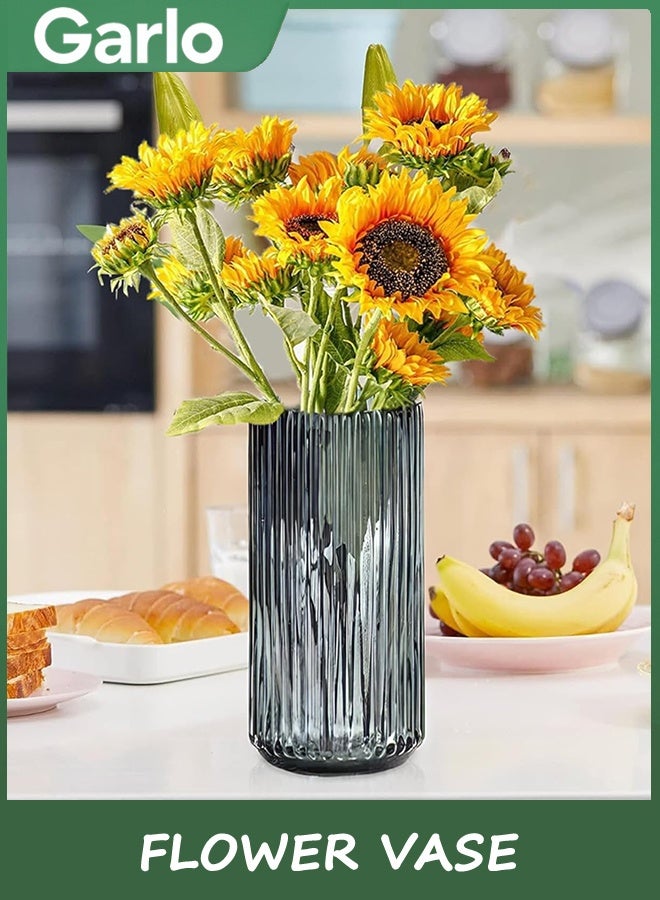 Garlo Flower Vase 20cm Grye Thickened Hand Blow Glass Vase Round Vintage Striped Bottles for Bookshelf,Dinner Table,Indoor Office Desktop,Meeting Room,Bathroom,Countertop,Home (grey) - Image 5