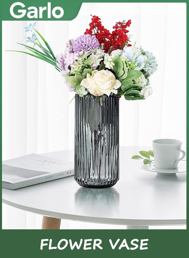 Garlo Flower Vase 20cm Grye Thickened Hand Blow Glass Vase Round Vintage Striped Bottles for Bookshelf,Dinner Table,Indoor Office Desktop,Meeting Room,Bathroom,Countertop,Home (grey) - Image 3