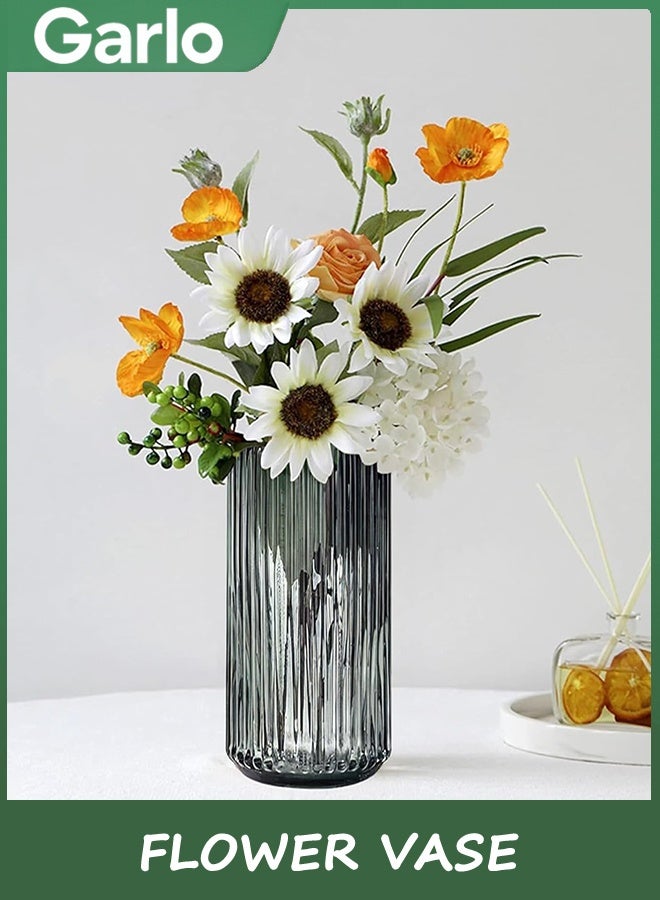 Garlo Flower Vase 20cm Grye Thickened Hand Blow Glass Vase Round Vintage Striped Bottles for Bookshelf,Dinner Table,Indoor Office Desktop,Meeting Room,Bathroom,Countertop,Home (grey) - Image 4