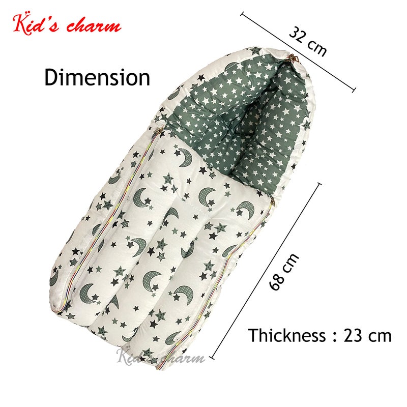 Kid's Charm حقيبة نوم أطفال لطيفة على شكل قمر ونجوم 3 في 1 مصنوعة من القطن - سرير محمول للأطفال - سرير للأطفال الرضع للنوم المشترك - مفروشات أطفال غير محددة الجنس للمواليد الجدد من 0-6 أشهر (رمادي) - Image 5