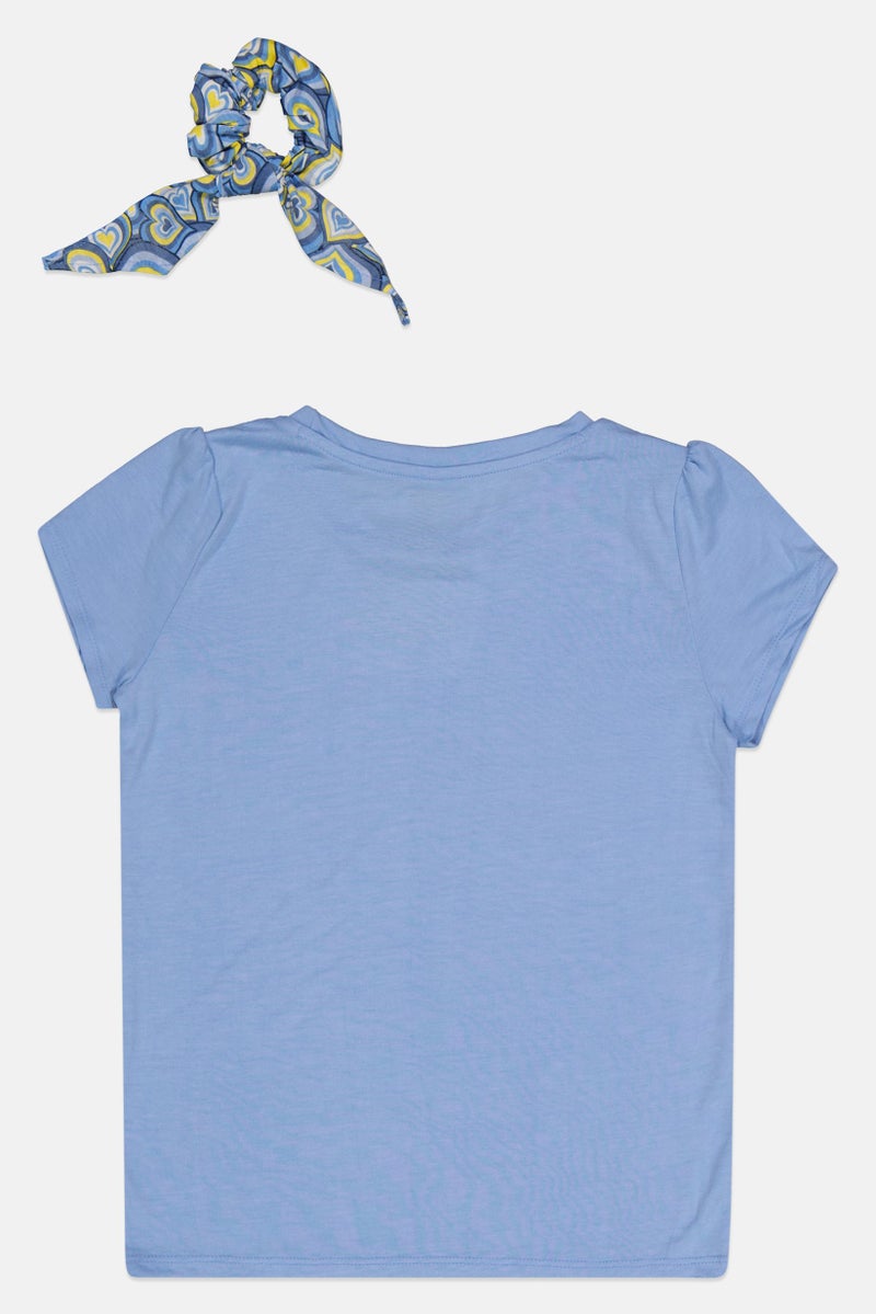 Levi's Kids Girl 2 Pieces Graphic Print Short Sleeve Top and Scrunchie Set, Blue - Image 3