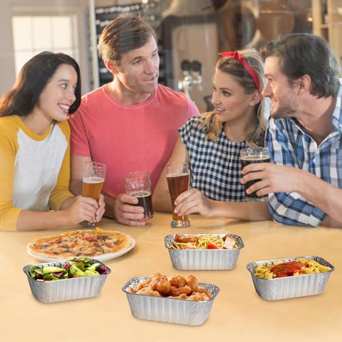Alfolic Small Foil Pans wth Lids 100 Pack 1 lb Disposable Aluminum Loaf Pans 6x35x2 Inch Tin Foil Pans Cookware for Baking Cakes Bread Meatloaf Mini - Image 3