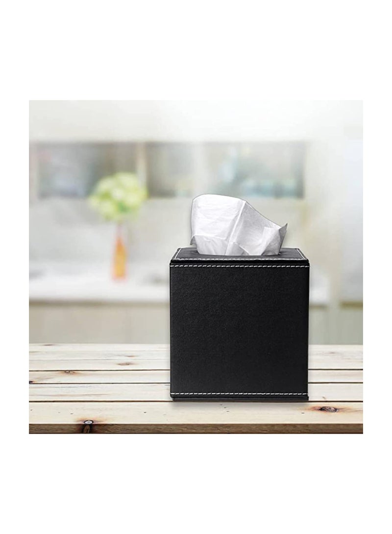 SYOSI Leather Tissue Box Holder, Square PU Roll Facial Tissue Box Napkin Holder, with Magnetic Bottom, for Home Office Car Decoration, Multi-use Paper Holder, Resistant Deformation - Image 2