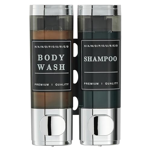 Cabo Deseado Shampoo and Conditioner Dispenser Shower Soap Dispenser 2 Chamber No Drill WallMounted Shampoo Dispenser for Shower Wall Mounted Shower Dispenser for Bathroom Hotel Large CapacityChrome - Image 1