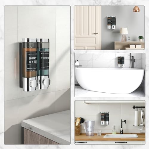 Cabo Deseado Shampoo and Conditioner Dispenser Shower Soap Dispenser 2 Chamber No Drill WallMounted Shampoo Dispenser for Shower Wall Mounted Shower Dispenser for Bathroom Hotel Large CapacityChrome - Image 3