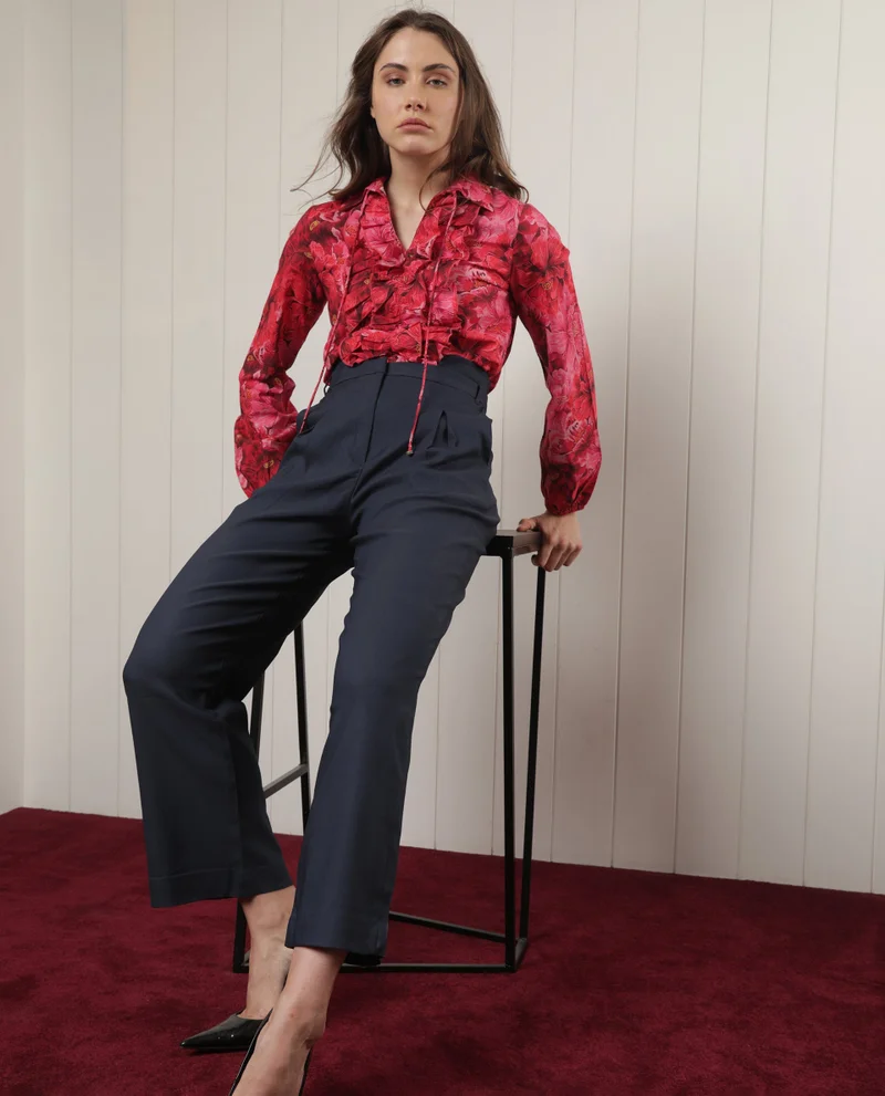 ريريزم Women's Stretch High-Waist Wide-Leg Trousers