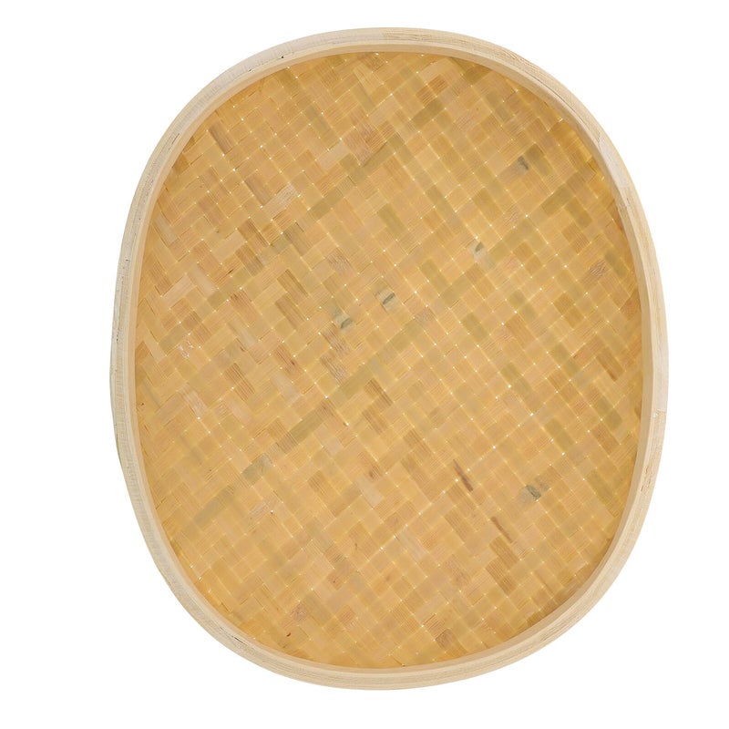 Handmade Round Bread Basket Kitchen Storage Organizer Natural Bamboo Serving Tray - Image 2