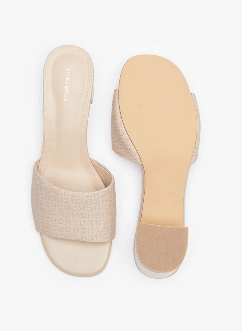 Flora Bella By Shoexpress Womens Logo Detail Slip On Sandals With Block Heels By Shoexpress