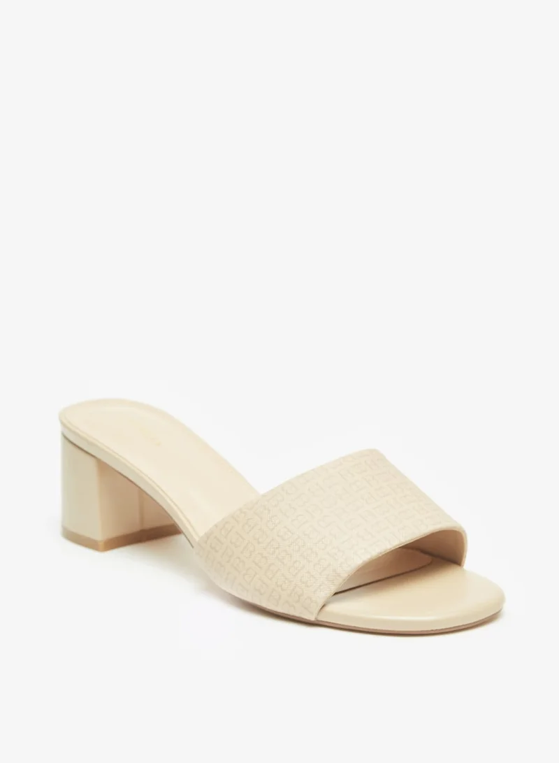 Flora Bella By Shoexpress Womens Logo Detail Slip On Sandals With Block Heels By Shoexpress