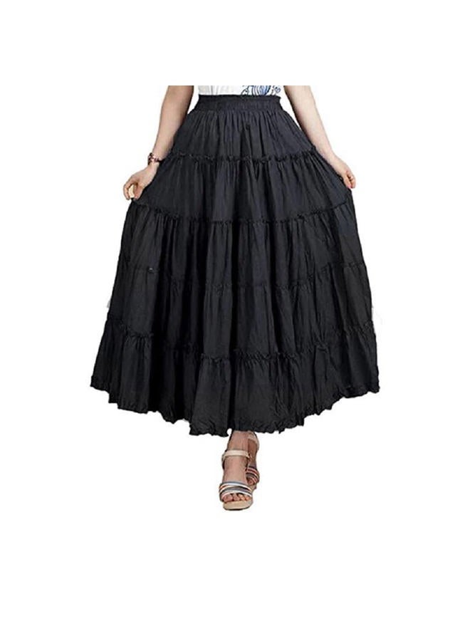Saukiee Women's Bohemian Elastic Waist Long Skirt Cotton Circle Ruffle Broomstick Peasant Maxi Tiered Skirts, Black(suitable Xs to L), One size - Image 1