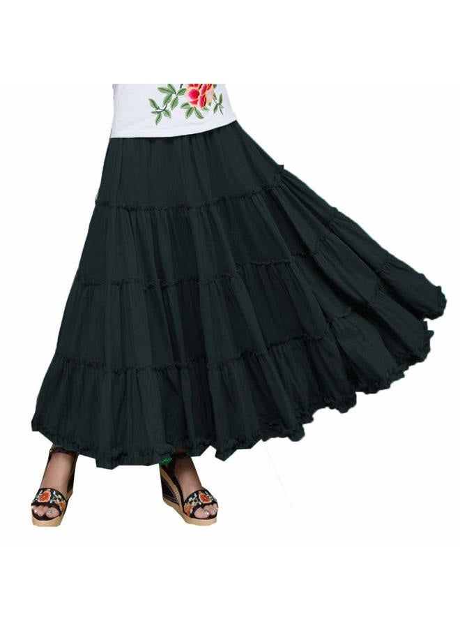 Saukiee Women's Bohemian Elastic Waist Long Skirt Cotton Circle Ruffle Broomstick Peasant Maxi Tiered Skirts, Black(suitable Xs to L), One size - Image 5