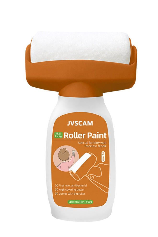 JVSCAM Drywall Repair Kit, Upgrade 500g Large Capacity White Paint with Roller, Wall Surface Scratch Quick and Easy Solution, Small Roller Brush Repair Kit - White - Image 1