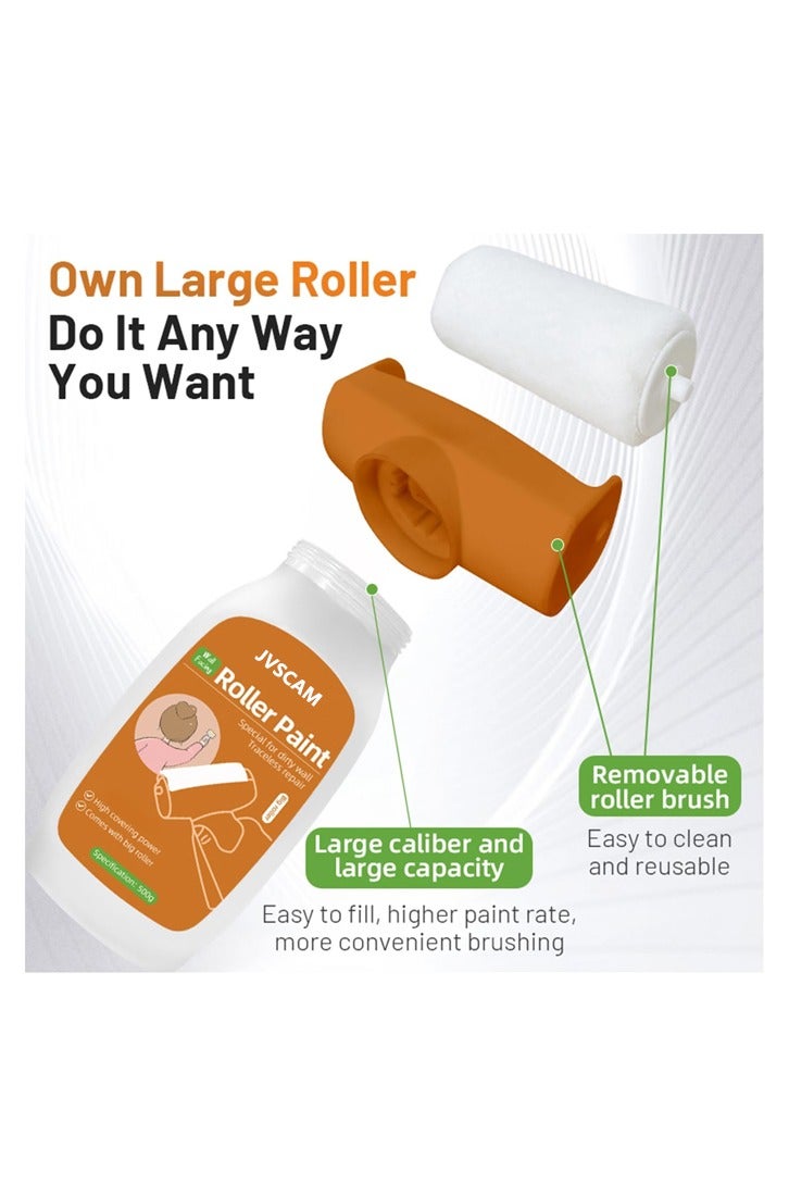 JVSCAM Drywall Repair Kit, Upgrade 500g Large Capacity White Paint with Roller, Wall Surface Scratch Quick and Easy Solution, Small Roller Brush Repair Kit - White - Image 4