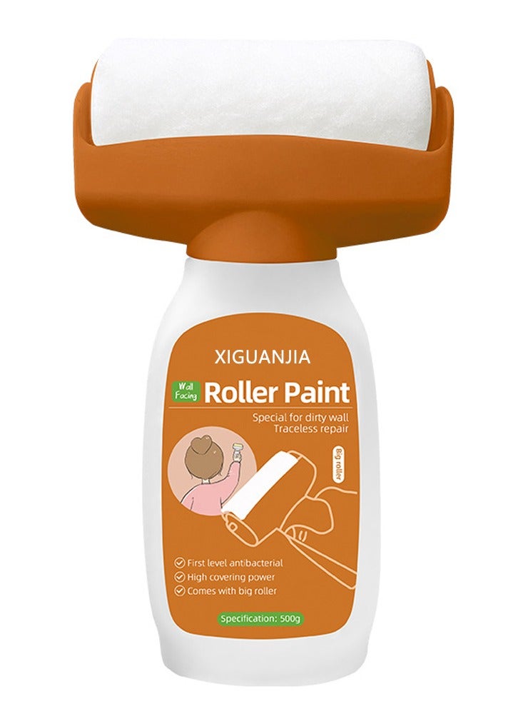 Drywall Repair Kit, Upgrade 500g Large Capacity White Paint with Roller, Wall Surface Scratch Quick and Easy Solution, Small Roller Brush Repair Kit - White