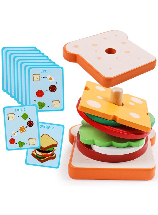 kizh Wooden Sandwich Sorting Stacking Toys Play Food Set for Toddlers Preschool Educational Montessori Toys Fine Motor Toys for Kids Boys Girls - Image 1
