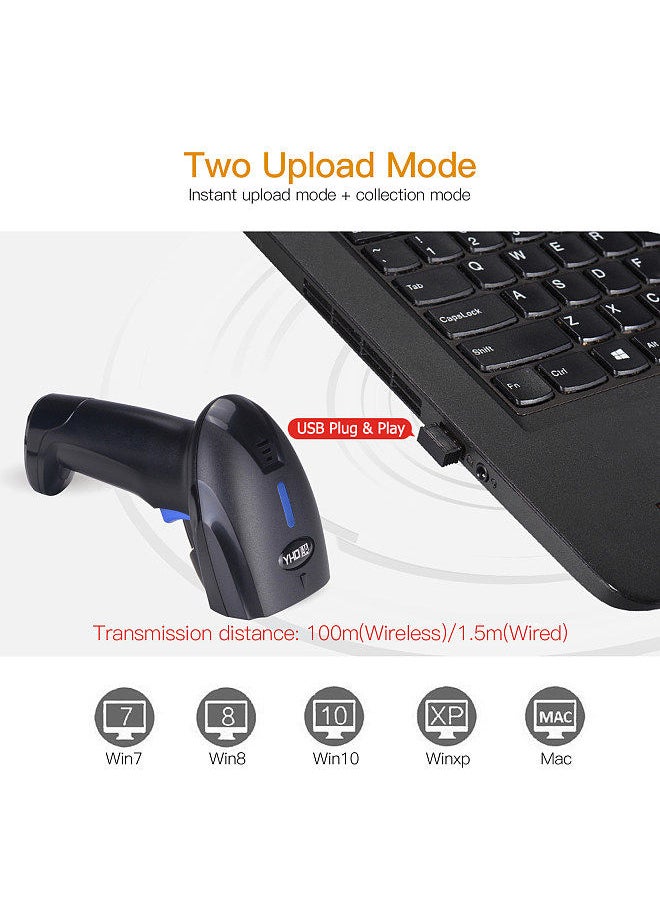 Generic - 2-in-1 2.4G Wireless Barcode Scanner & USB Wired Barcode Scanner Automatic Handheld 1D Bar Code Scanner Reader with Rechargeable Battery Mini USB Receiver USB Cable for Computer Laptop - Image 1