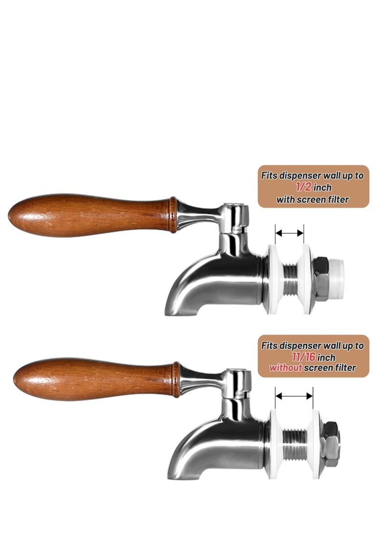 SYOSI 2 Pack Stainless Steel Beverage Dispenser Replacement Spigot for Glass Jar, Water Jug, Fits 5/8 inch Opening, Polished Finish, Wooden Handle - Image 4
