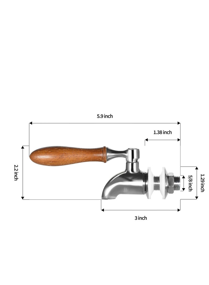 SYOSI 2 Pack Stainless Steel Beverage Dispenser Replacement Spigot for Glass Jar, Water Jug, Fits 5/8 inch Opening, Polished Finish, Wooden Handle - Image 3