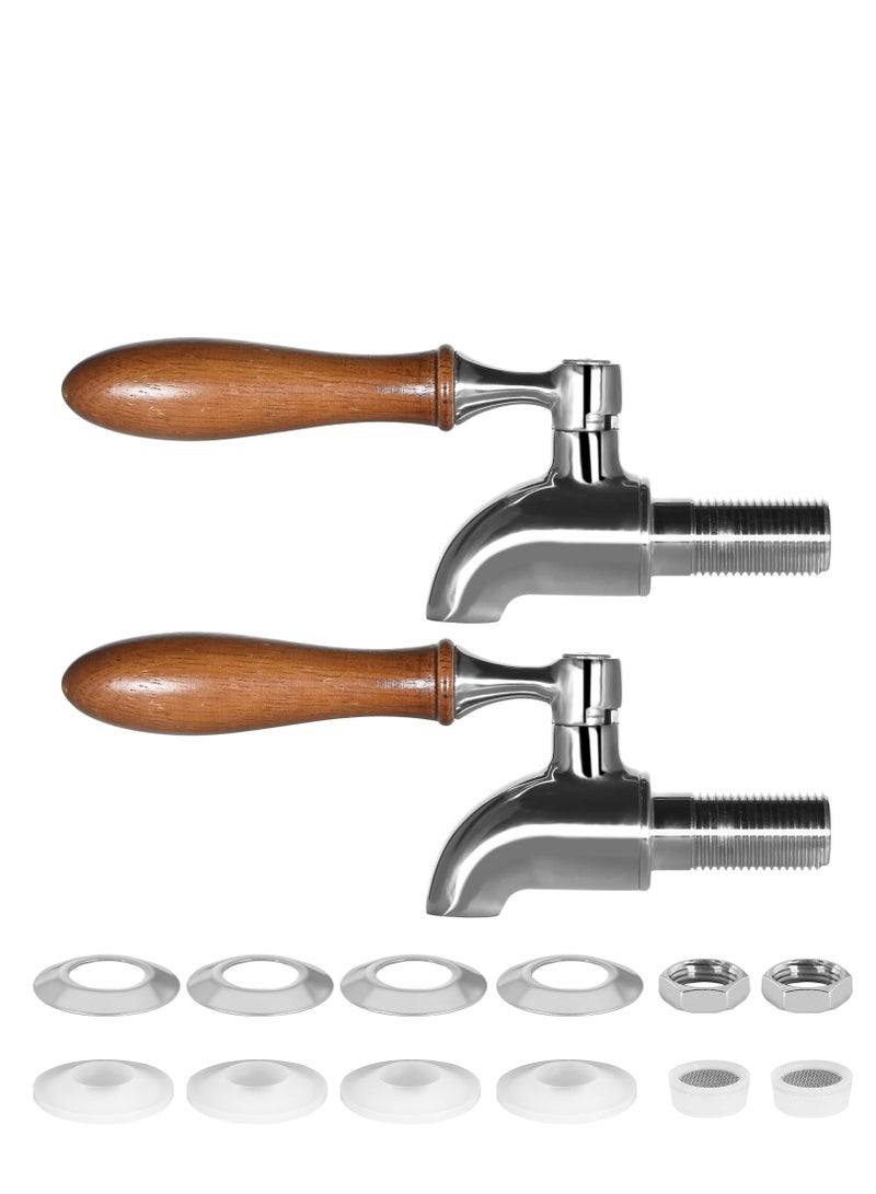 SYOSI 2 Pack Stainless Steel Beverage Dispenser Replacement Spigot for Glass Jar, Water Jug, Fits 5/8 inch Opening, Polished Finish, Wooden Handle - Image 2