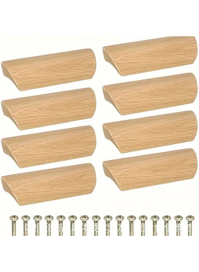 8 Pieces Wooden Handles Beech Wood Cabinet Drawer Pulls 160mm Hole Spacing 8pcs - Image 1
