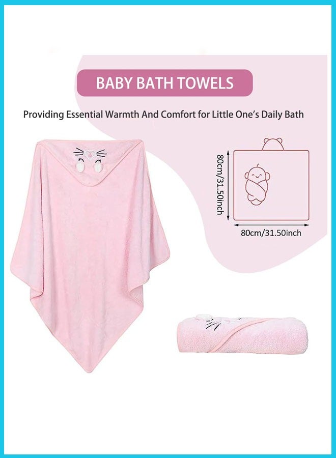 Berma Baby Baby Hooded Towel, 80×80 cm Large Size Baby Bath Towel, Unique Animal Design Cotton Baby Bath Towel, Ultra Soft Absorbent and Non-Balling, for Baby Boy and Girl (Pink)  - Image 2