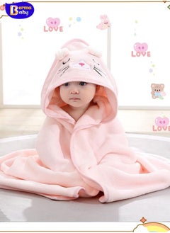 Berma Baby Baby Hooded Towel, 80×80 cm Large Size Baby Bath Towel, Unique Animal Design Cotton Baby Bath Towel, Ultra Soft Absorbent and Non-Balling, for Baby Boy and Girl (Pink)  - Image 1