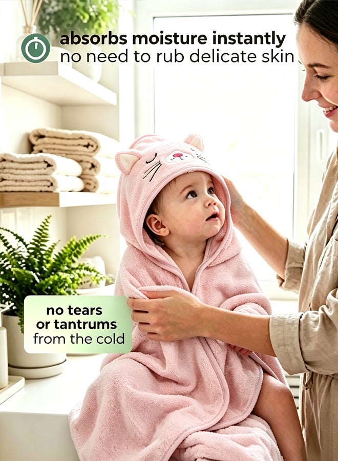Berma Baby Baby Hooded Towel, 80×80 cm Large Size Baby Bath Towel, Unique Animal Design Cotton Baby Bath Towel, Ultra Soft Absorbent and Non-Balling, for Baby Boy and Girl (Pink) - Image 3