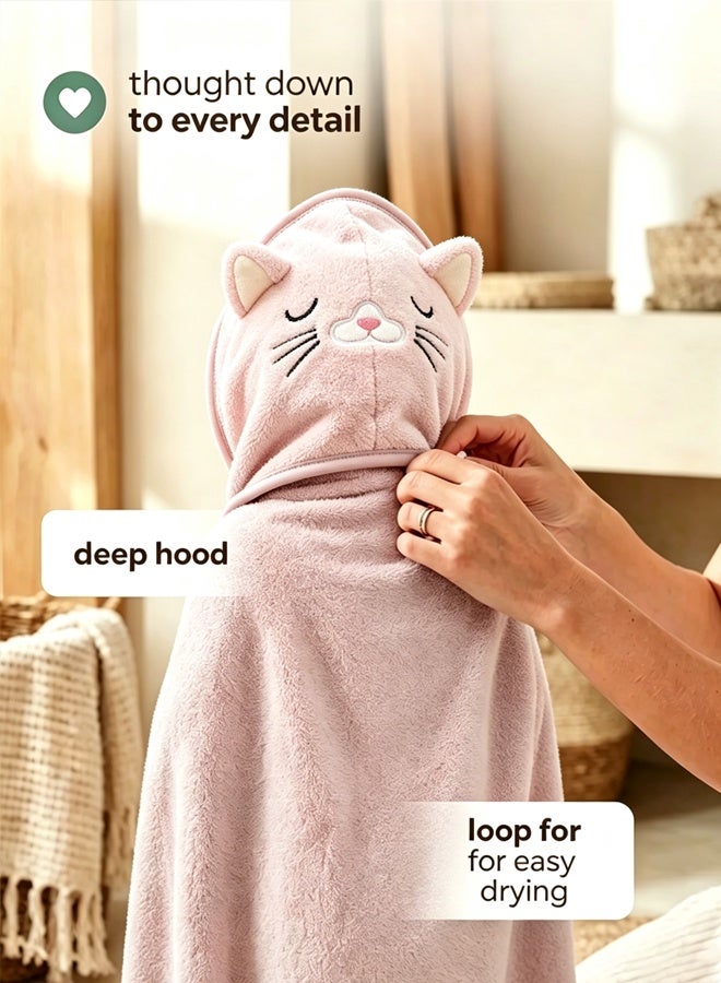 Berma Baby Baby Hooded Towel, 80×80 cm Large Size Baby Bath Towel, Unique Animal Design Cotton Baby Bath Towel, Ultra Soft Absorbent and Non-Balling, for Baby Boy and Girl (Pink) - Image 5