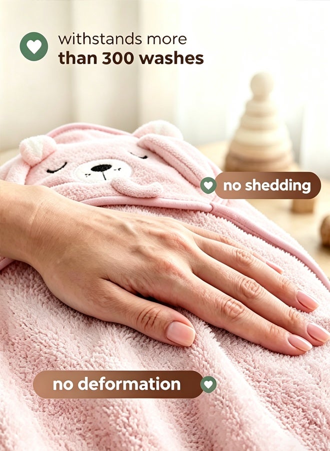Berma Baby Baby Hooded Towel, 80×80 cm Large Size Baby Bath Towel, Unique Animal Design Cotton Baby Bath Towel, Ultra Soft Absorbent and Non-Balling, for Baby Boy and Girl (Pink) - Image 4