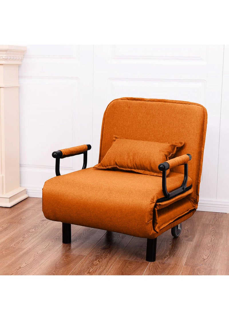XiuWoo Convertible Chair Bed, Tri-Fold Sofa Bed with Adjustable Backrest & Pillow, Leisure Chaise Lounge Couch with Sturdy Steel Frame for Home & Office, Comfortable Sleeper Chair 65 * 190cm Orange  - Image 2