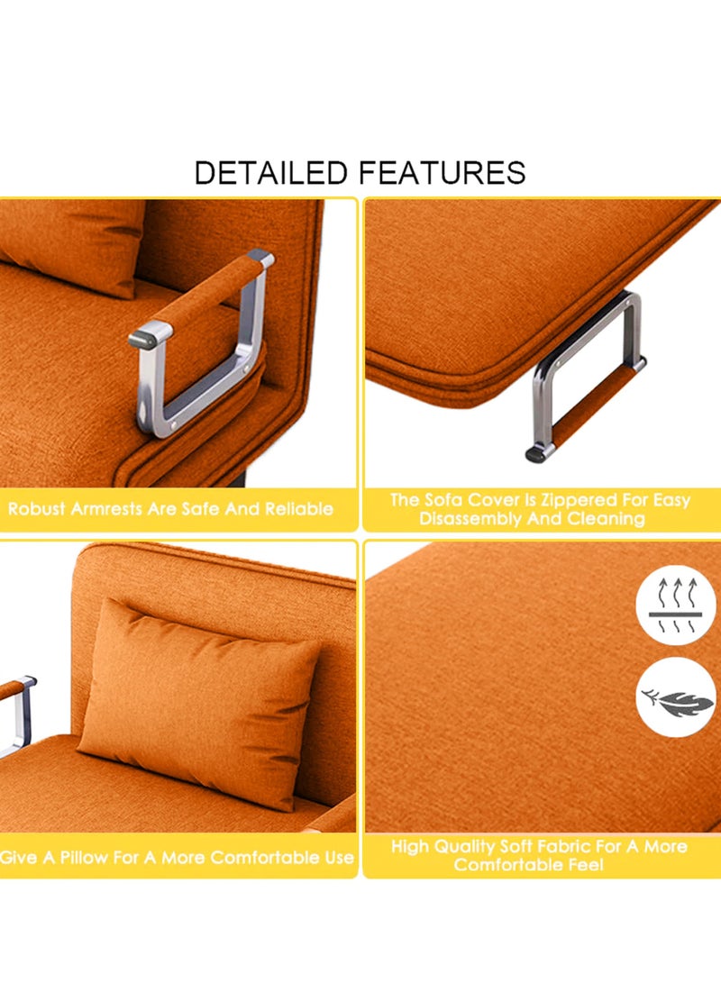 XiuWoo Convertible Chair Bed, Tri-Fold Sofa Bed with Adjustable Backrest & Pillow, Leisure Chaise Lounge Couch with Sturdy Steel Frame for Home & Office, Comfortable Sleeper Chair 65 * 190cm Orange  - Image 4