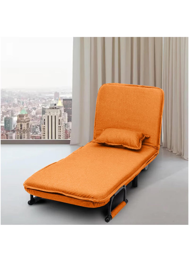 XiuWoo Convertible Chair Bed, Tri-Fold Sofa Bed with Adjustable Backrest & Pillow, Leisure Chaise Lounge Couch with Sturdy Steel Frame for Home & Office, Comfortable Sleeper Chair 65 * 190cm Orange  - Image 3