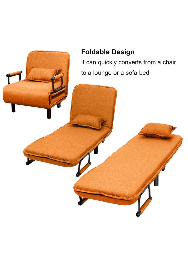 XiuWoo Convertible Chair Bed, Tri-Fold Sofa Bed with Adjustable Backrest & Pillow, Leisure Chaise Lounge Couch with Sturdy Steel Frame for Home & Office, Comfortable Sleeper Chair 65 * 190cm Orange  - Image 5