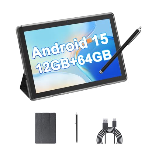 HOTTABLET Tablet 10inch Android 15 RAM 12GB48Expand ROM 64GB 28MP Dual Camera 6000mAh Battery TabletcaseStylusBlack - Image 1