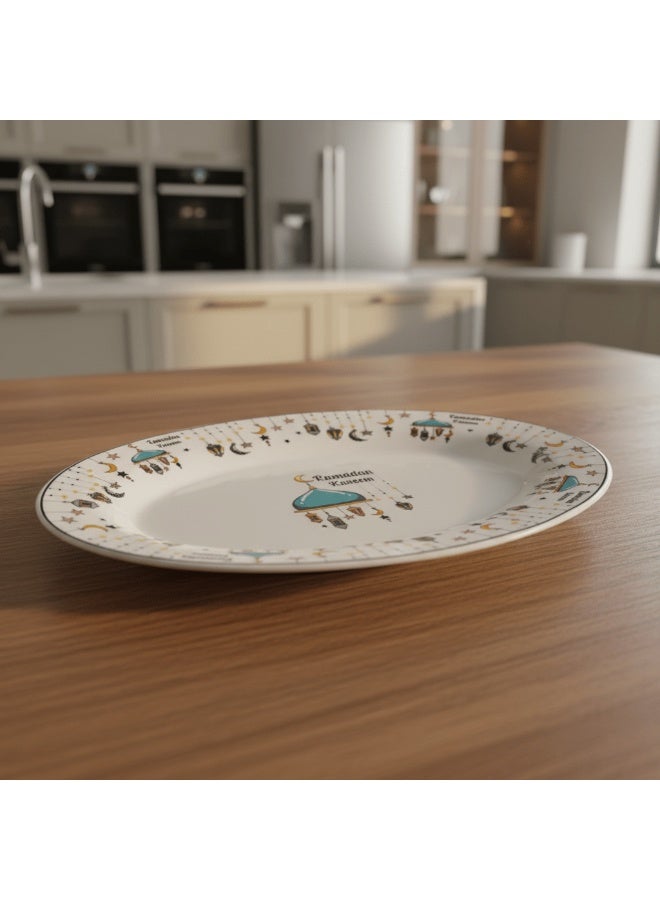 أي كي دي سي طبق تقديم بيضاوي أبيض من السيراميك من مجموعة رمضان من AKDC - أدوات مائدة أنيقة للمناسبات، 30 × 20 سم - Image 2