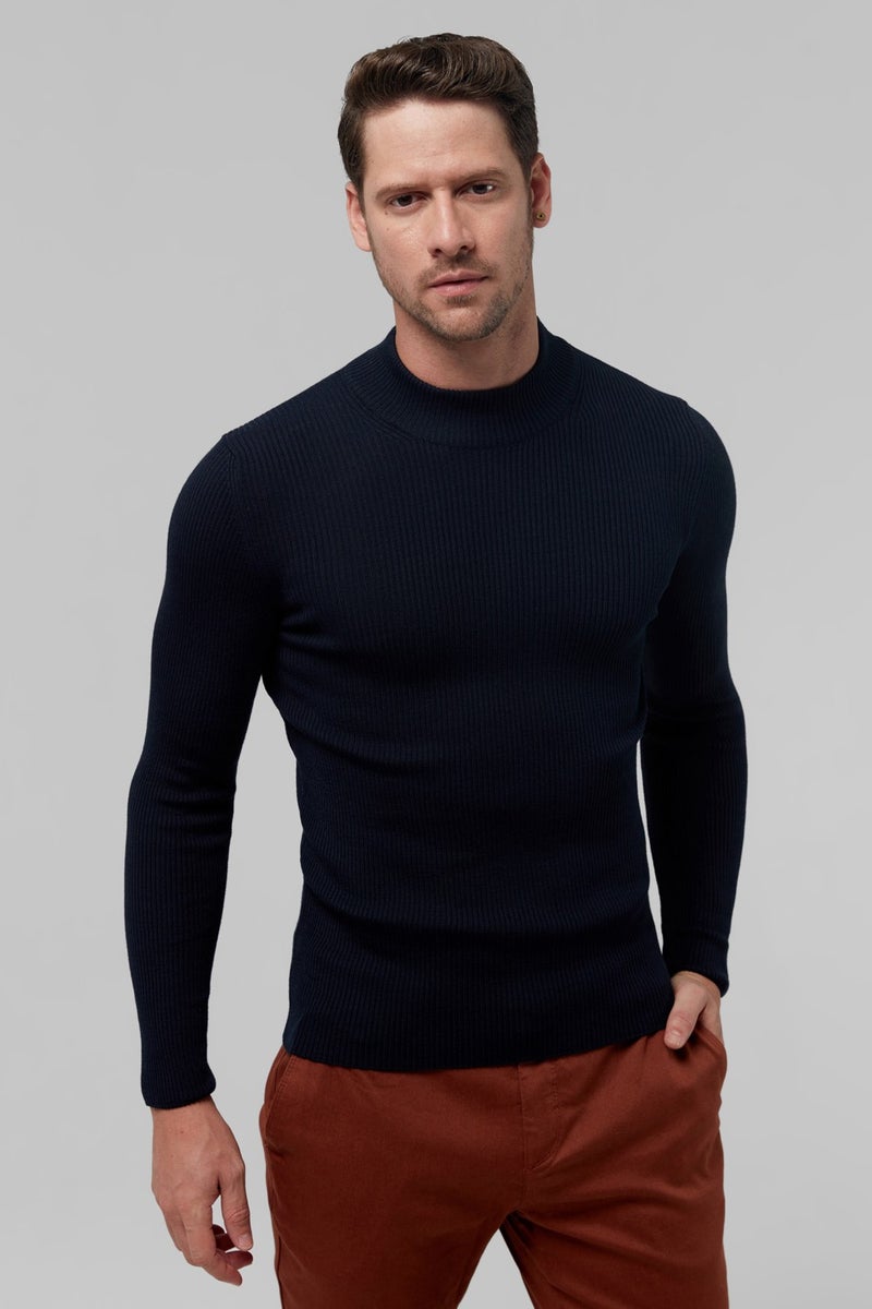 twn Slim Fit Navy Blue Rib Knitted Sweater 9EC060631770M  - Image 1