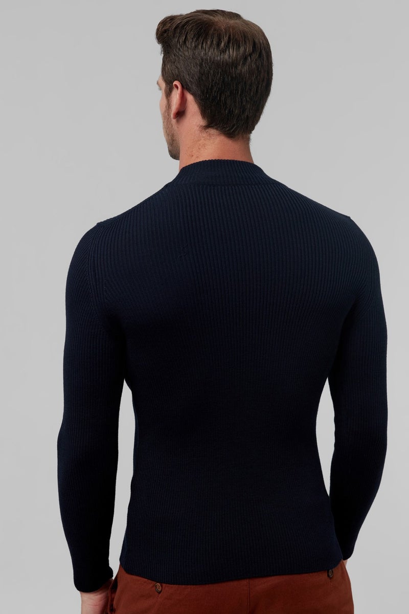twn Slim Fit Navy Blue Rib Knitted Sweater 9EC060631770M  - Image 4