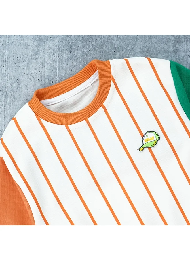 LITTLE SURPRISE BOX Orange & Green colorblock Full Sleeves shirt for Kids